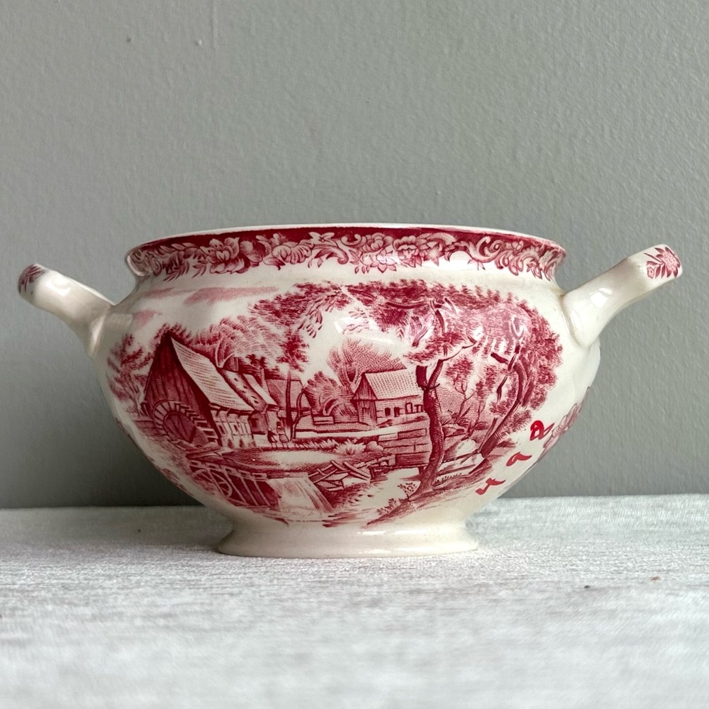 JOHNSON BROTHERS mill stream pink vintage ironstone sugar bowl w/out lid - Picture 1 of 4